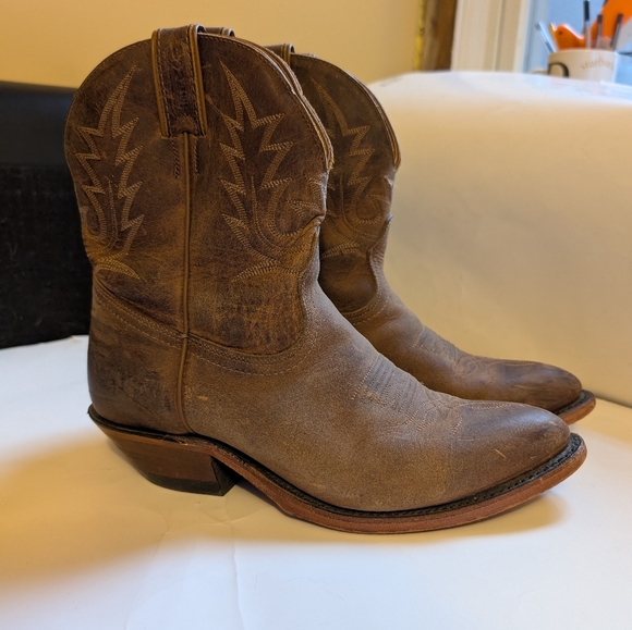 Boulet Brown Leather Cowboy Boots Size 9.5 In VGUC - Picture 2 of 14
